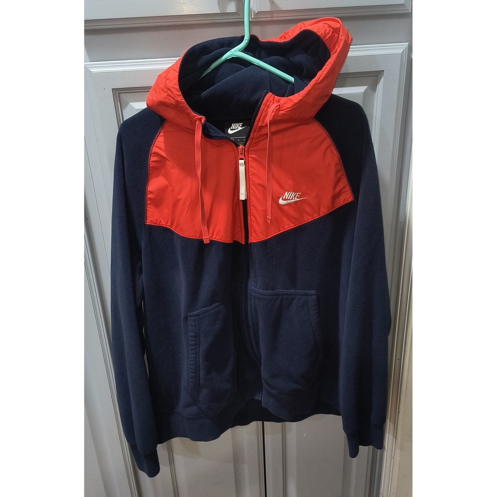 Nike Windrunner Fleece Full Zip Hoodie Mens XL Navy Blue Orange Chevron Jacket
